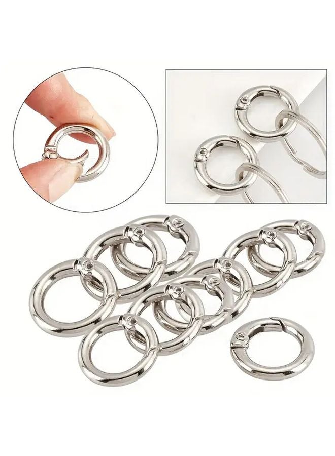 10pcs Zinc Alloy Spring O Rings Snap Hooks Silvery Round Metal Separation Rings - Image 1