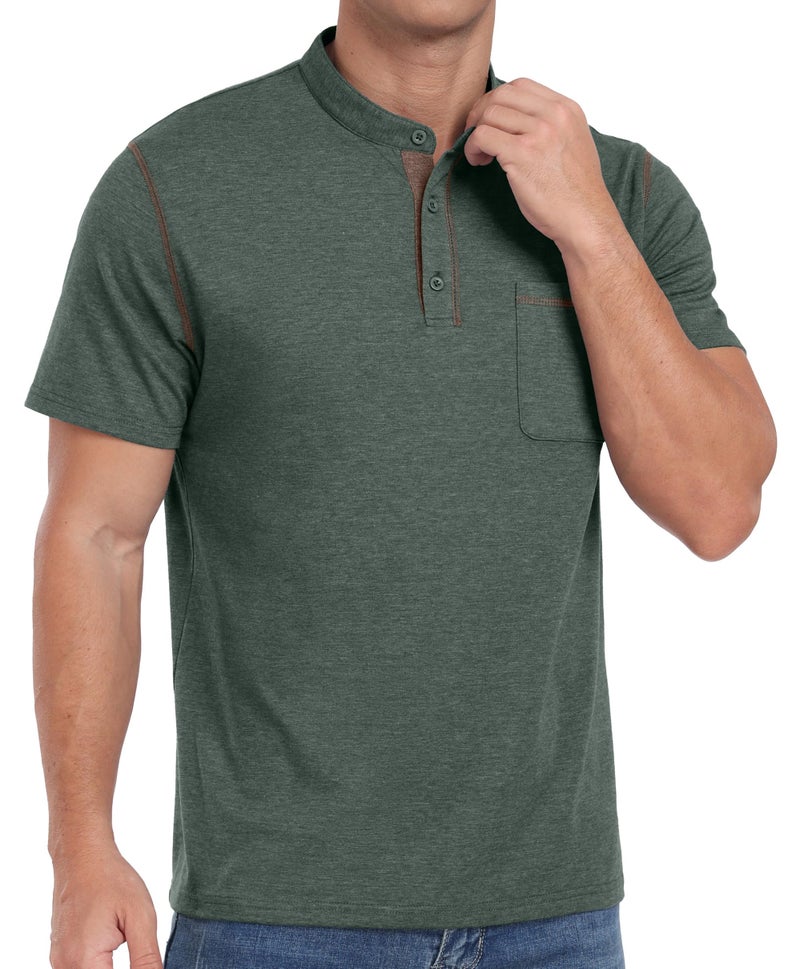 Sailwind Mens Henley Shirts Short Sleeve Summer Casual Classic Cotton T Shirts Pocket Button Shirt Green - Image 4