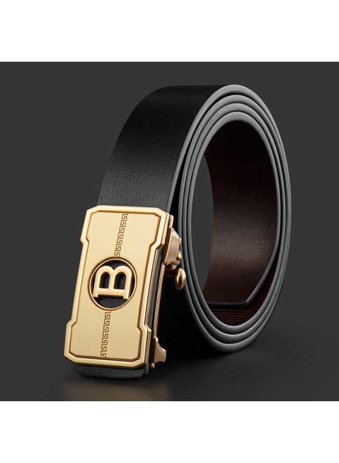 Cow Men's Automatic Buckle Cowhide Belt Youth Belt For Boyfriend Valentine's Day Gift 2018 Gold - Image 1
