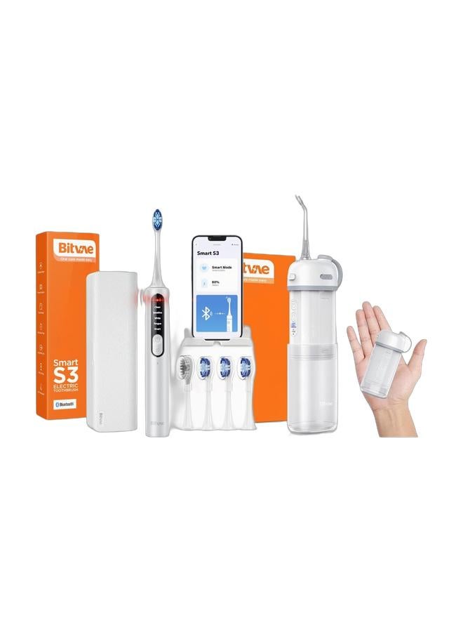 Bitvae BV S3 Electric Toothbrush for Adults, Sonic Power Toothbrush with Smart Pressure Sensor, 8 Brush Heads, Bluetooth Automatic Toothbrush With Premium Travel Case & Portable Water Flosser for Teeth | Bitvae P1 Mini Dental Floss and Water Floss Pick | Cordless Telescopic Tank Oral Irrigator | IPX7 Waterproof Cleaner for Sensitive Teeth and Braces | Travel Tooth Brush Companion Bundle - Image 1