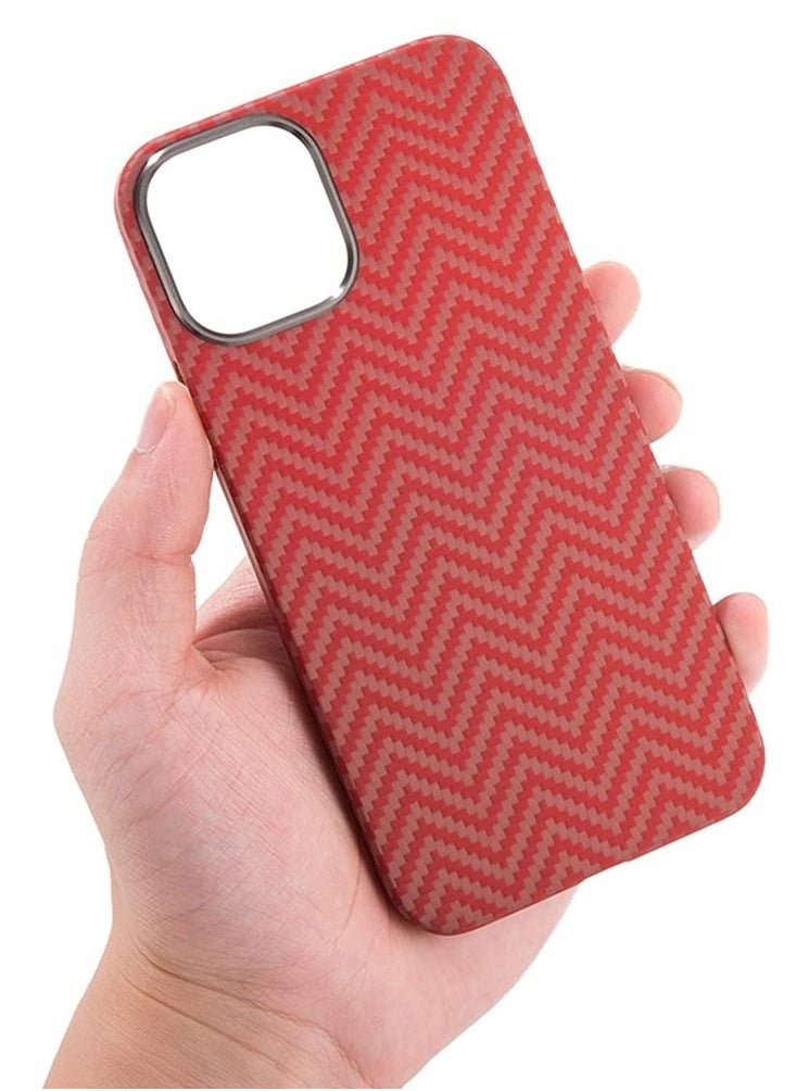 K-Doo - iPhone 12 Pro Max Kevlar Series Genuine Carbon Fiber Case Ultra Slim Bulletproof Material All-Around Protective Back Cover Red - Image 1