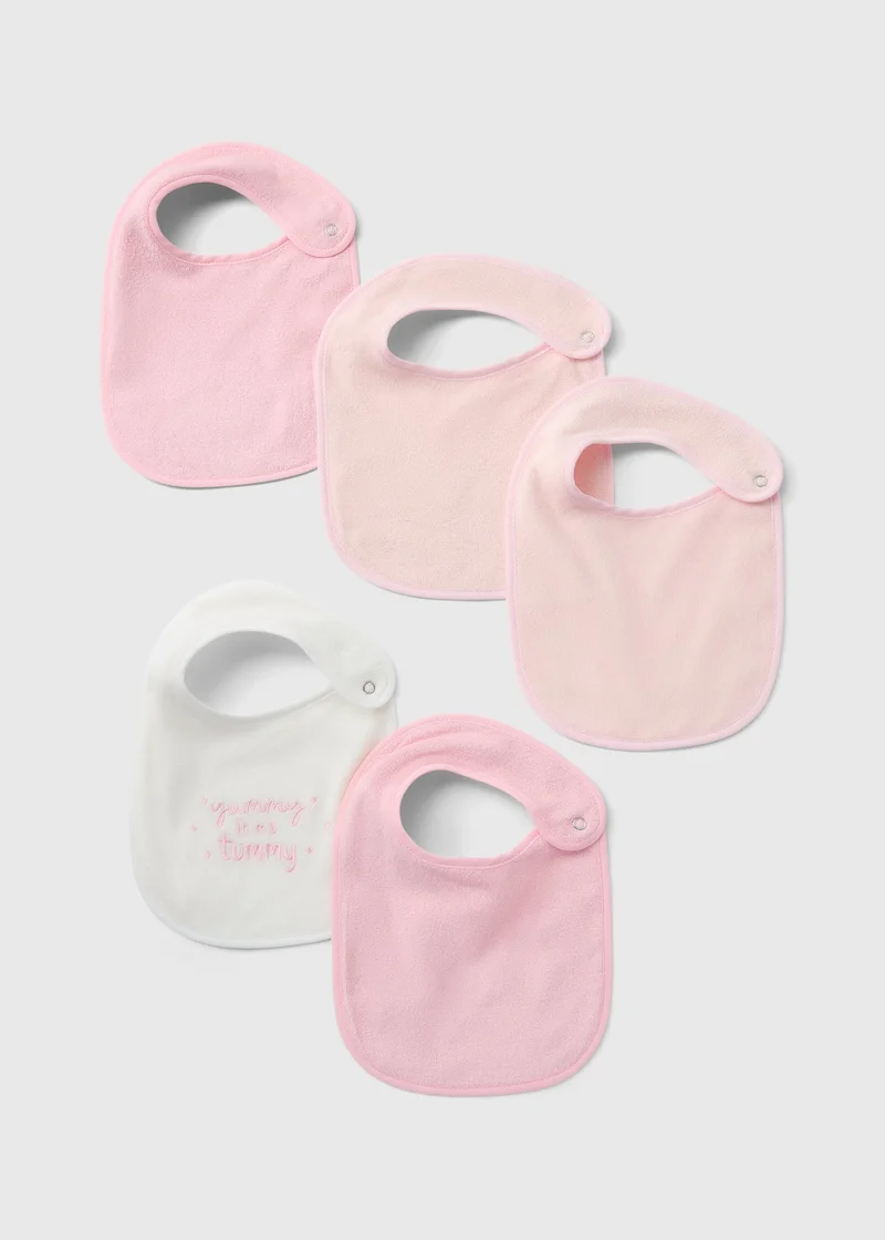 Matalan 5 Pack Baby Pink Towel Bibs