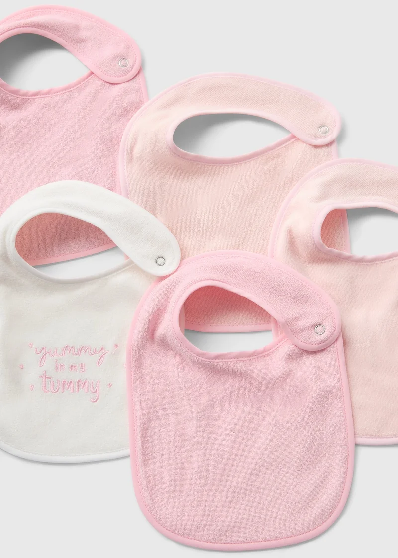 Matalan 5 Pack Baby Pink Towel Bibs