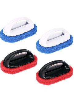 XiuWoo 4 Pcs Cleaning Scrub with Handle Kit Abrasive Pads Brush Bathtub Tile Sponge Quick Clean Heavy Duty Griddle Pad BBQ Grill Pan Cleaner for Kitchen Bathroom Supplies  - Image 1