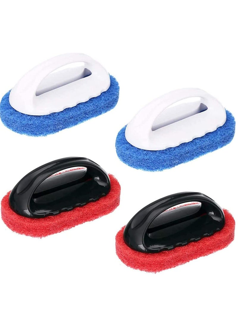 XiuWoo 4 Pcs Cleaning Scrub with Handle Kit Abrasive Pads Brush Bathtub Tile Sponge Quick Clean Heavy Duty Griddle Pad BBQ Grill Pan Cleaner for Kitchen Bathroom Supplies - Image 1