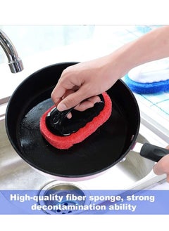 XiuWoo 4 Pcs Cleaning Scrub with Handle Kit Abrasive Pads Brush Bathtub Tile Sponge Quick Clean Heavy Duty Griddle Pad BBQ Grill Pan Cleaner for Kitchen Bathroom Supplies  - Image 4