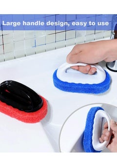XiuWoo 4 Pcs Cleaning Scrub with Handle Kit Abrasive Pads Brush Bathtub Tile Sponge Quick Clean Heavy Duty Griddle Pad BBQ Grill Pan Cleaner for Kitchen Bathroom Supplies  - Image 2