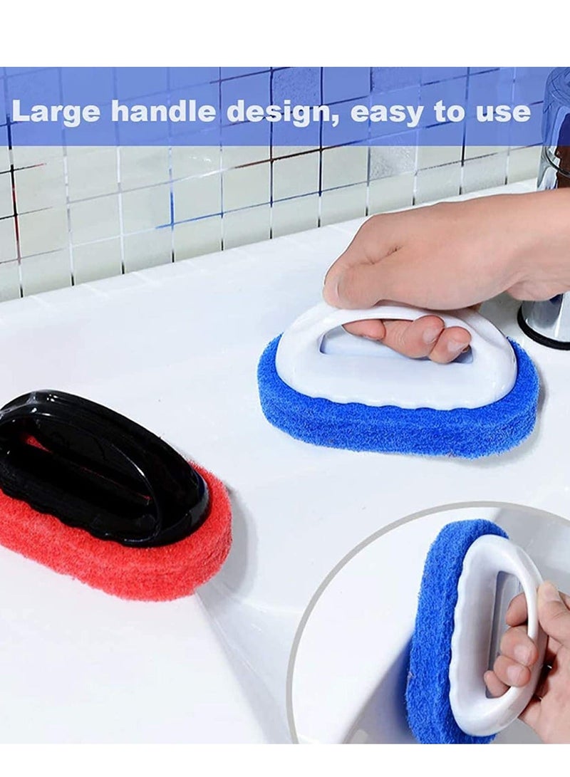 XiuWoo 4 Pcs Cleaning Scrub with Handle Kit Abrasive Pads Brush Bathtub Tile Sponge Quick Clean Heavy Duty Griddle Pad BBQ Grill Pan Cleaner for Kitchen Bathroom Supplies - Image 2