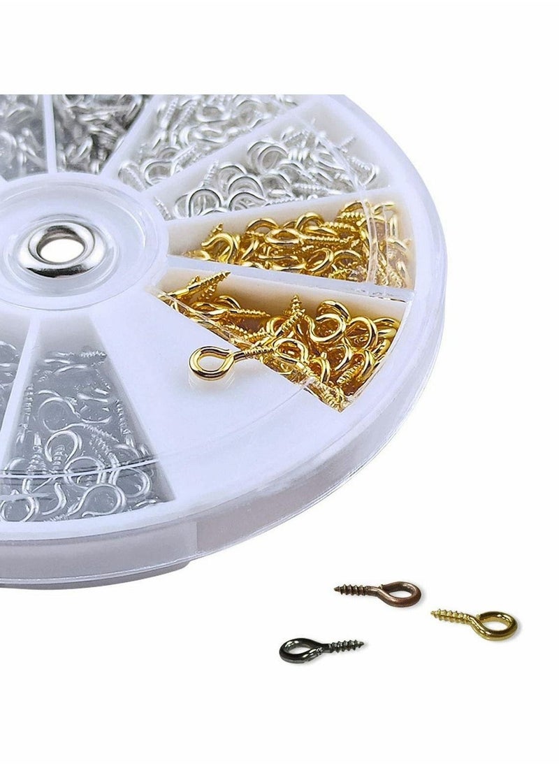 600PCS Small Screw Eye Pins 8 x 4mm Eye pins Hooks Mini Screw Eye Pin Peg for Arts Crafts Projects Self Tapping Screws Hooks Ring for Cork Top Bottles Charm Bead DIY Jewelry Making (6 Colors)  - Image 5