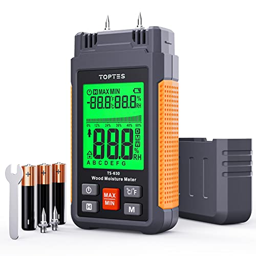 TOPTES Wood Moisture Meter, TopTes Digital Moisture Meter TS-630, Handheld Humidity Tester with 2.25-inch LCD Display, Tricolor Backlight, Check The Dampness Level on Firewood/Drywall - Orange - Image 1