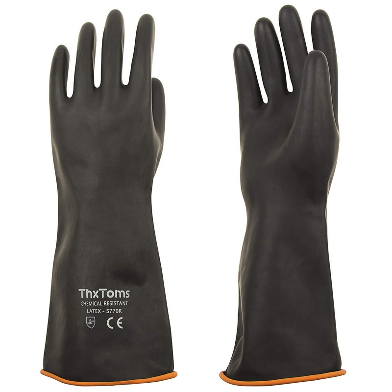 ThxToms Heavy Duty Latex Gloves, Resist Strong Acid, Alkali and Oil, 14", 1 Pair - Image 1