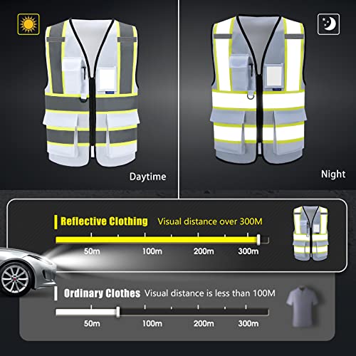 AYKRM 3x safety vest for men big and tall High Visibility Reflective white Safety Vest for Women Men High Visibility Security with Pockets Zipper - Image 3