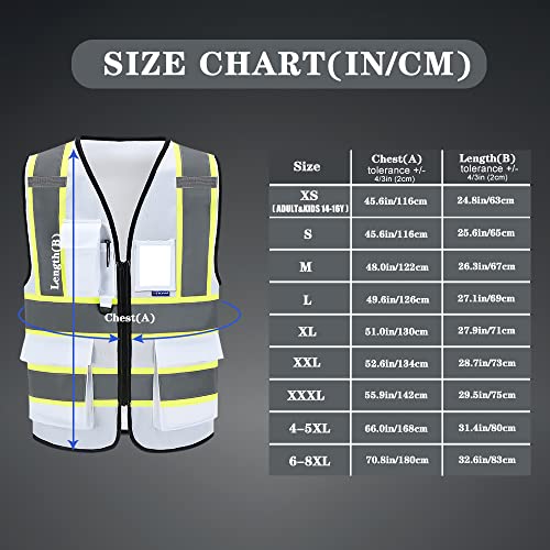 AYKRM 3x safety vest for men big and tall High Visibility Reflective white Safety Vest for Women Men High Visibility Security with Pockets Zipper - Image 5