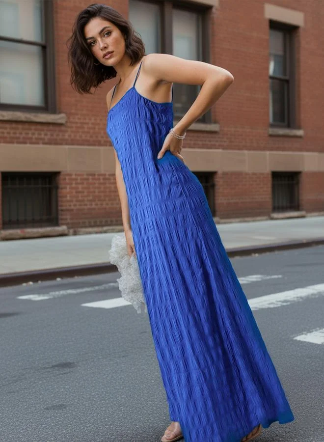 Freehand  Blue Textured Strappy Maxi Dress for Women | Best Price UAE