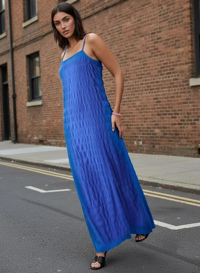 Freehand Blue Textured Strappy Maxi Dress