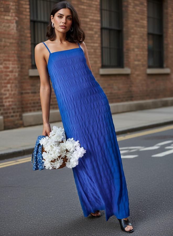 مرفوعة فستان طويل بنسيج بحمالات - Image 1