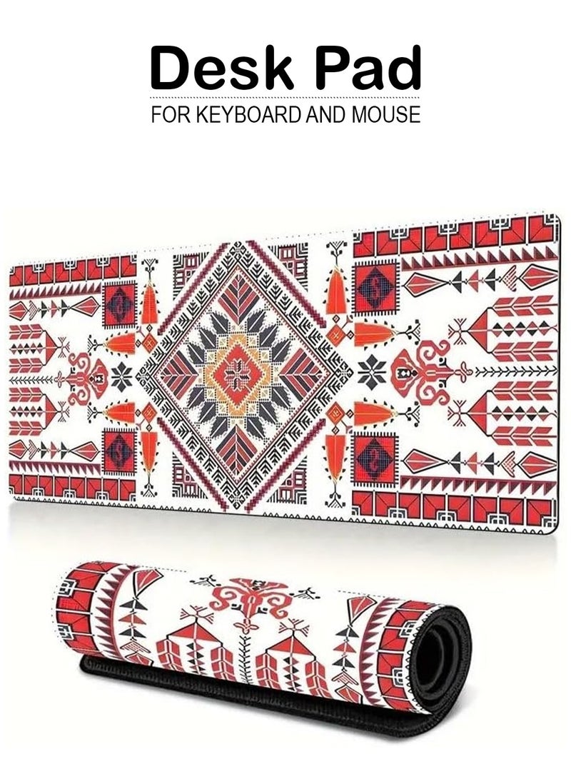 RION Red Arabian Style Desk Mat – Super Large Gaming & Office Mouse Pad with Anti-Slip Rubber Base and Stitched Edge - Image 1