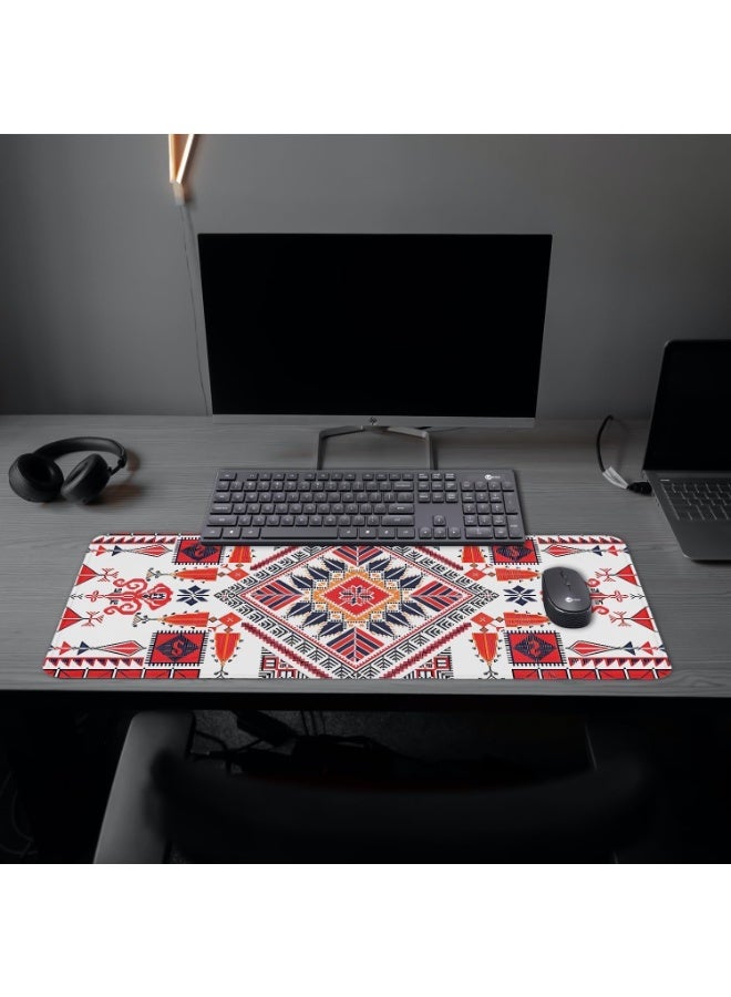RION Red Arabian Style Desk Mat – Super Large Gaming & Office Mouse Pad with Anti-Slip Rubber Base and Stitched Edge - Image 2