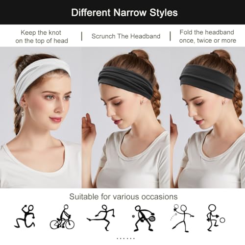 YONUF Fashion Headbands For Women Wide Headband Yoga Workout Head Bands Hair Accessories Band Black White Gray 6 Pack - Image 3