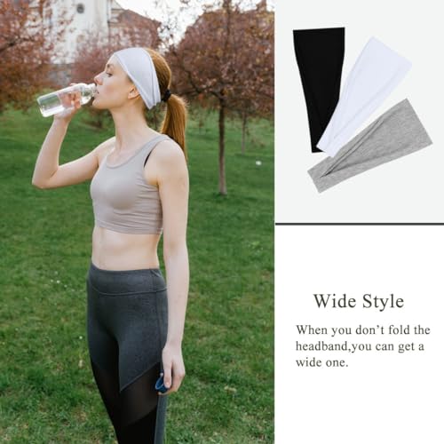 YONUF Fashion Headbands For Women Wide Headband Yoga Workout Head Bands Hair Accessories Band Black White Gray 6 Pack - Image 2