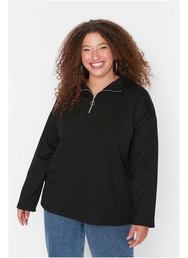 trendyol - Black Zipper High Collar Slim Knitted Sweatshirt. - Image 1