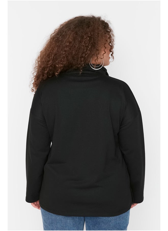 trendyol - Black Zipper High Collar Slim Knitted Sweatshirt. - Image 1