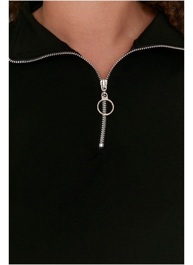 trendyol - Black Zipper High Collar Slim Knitted Sweatshirt. - Image 1