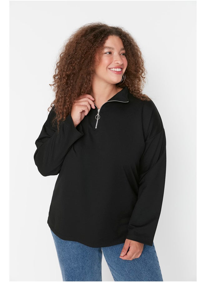 trendyol - Black Zipper High Collar Slim Knitted Sweatshirt. - Image 1