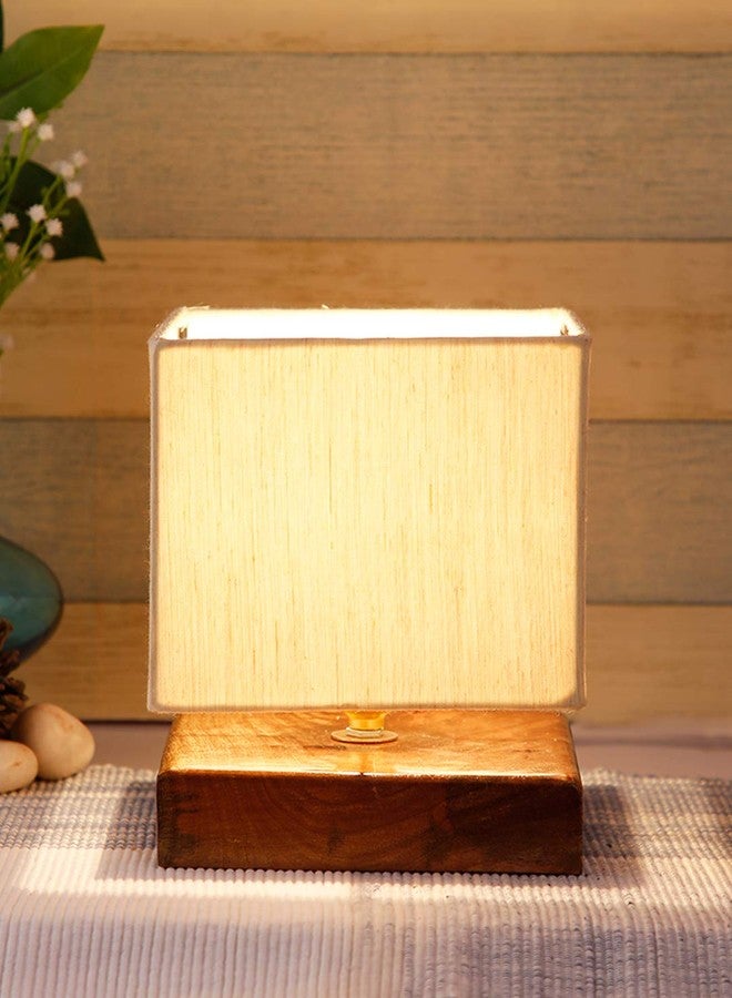 AMDHOME Square Off White Cotton Shade Table Lamp with Wood Base-10-(Home Decor)-6x7.4 Inches - Image 1