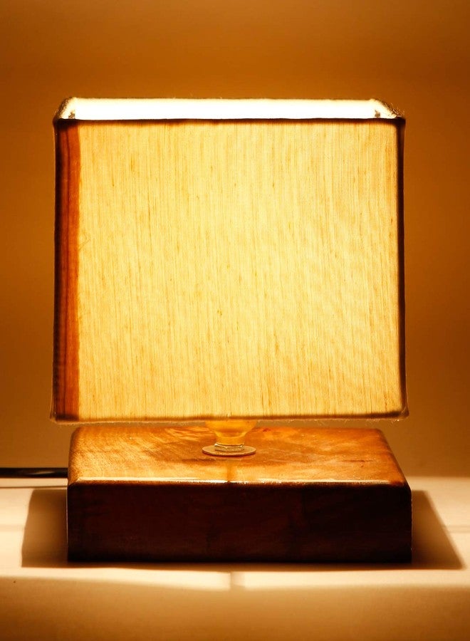 AMDHOME Square Off White Cotton Shade Table Lamp with Wood Base-10-(Home Decor)-6x7.4 Inches - Image 4