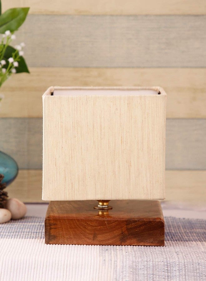 AMDHOME Square Off White Cotton Shade Table Lamp with Wood Base-10-(Home Decor)-6x7.4 Inches - Image 2