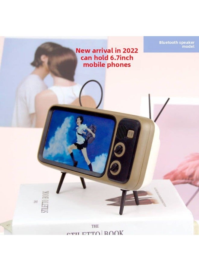 Creative Vintage Tv Bluetooth Speaker Mobile Phone Holder Desktop Support Bracket Digital Computer/mobile Phone Stand-Color:2022 Brown Bluetooth Speaker - Image 1