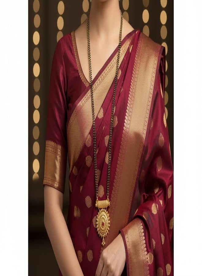 AAIKU Traditional Maharashtrian Mangalsutra with Round Pendant & Earrings | Gold Plated Black Bead Long Chain | Micropolish Design Jewelry for Women & Girls (30 INCH- 2 LINE) - Image 2