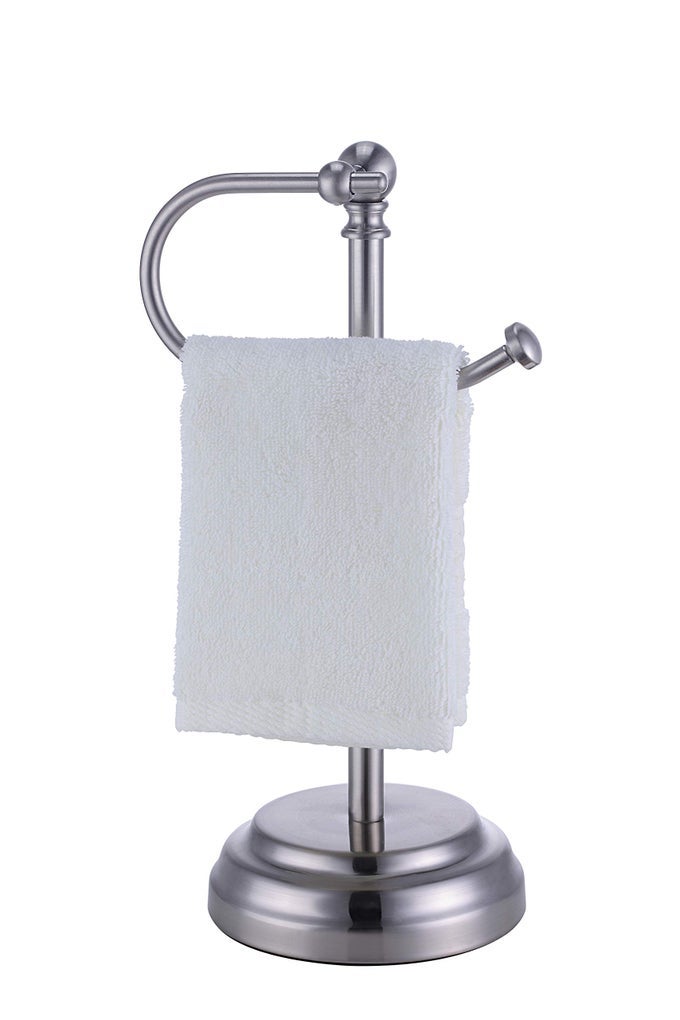 HEAVY WEIGHT CLASSIC DECORATIVE METAL FINGERTIP TOWEL HOLDER STAND FOR BATHROOM KITCHEN VANITY AND COUNTERTOPS BRUSH CHROME 135 X 55 X 55 INCH