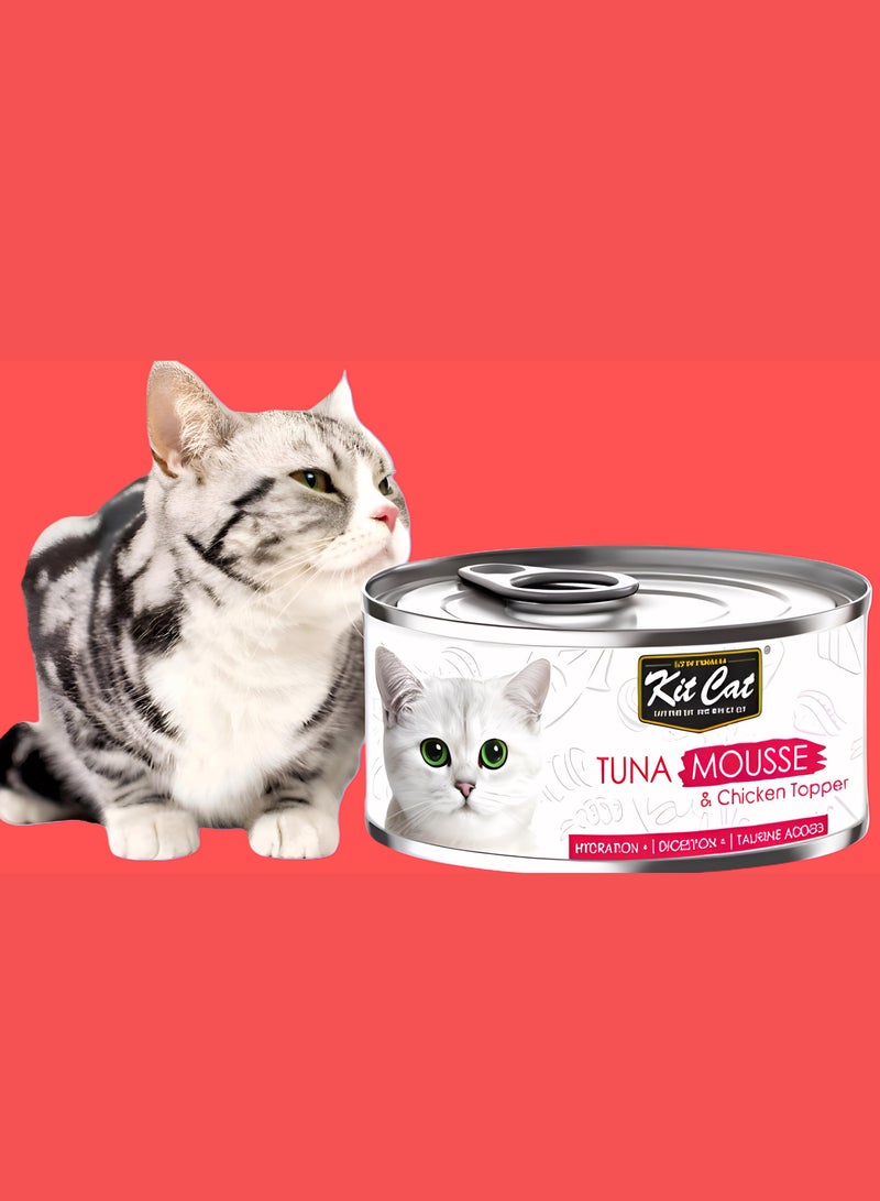 Kit Cat (24 packs) wet food with Tuna Mousse with Chicken flavor for small and large cats / 80 grams - Image 4