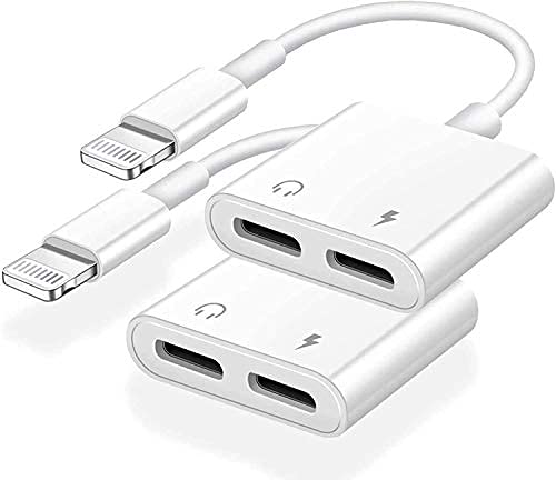 Belcompany [معتمد من Apple MFi] محول صوت وشاحن مزدوج 2 في 1 مع موصل Lightning لسماعات الأذن لجهاز iPhone و iPad، عبوة 2 من محول سماعات الأذن لجهاز iPhone 14/13/12/11/XS/XS Max/XR/X/8/8plus/7/7 Plus/iPad - Image 1