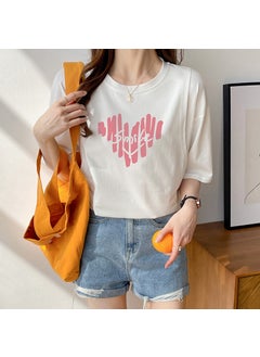 Summer Maternity Nursing T-Shirt 6545-80 white printed pink English love [loose version of short sleeve]]