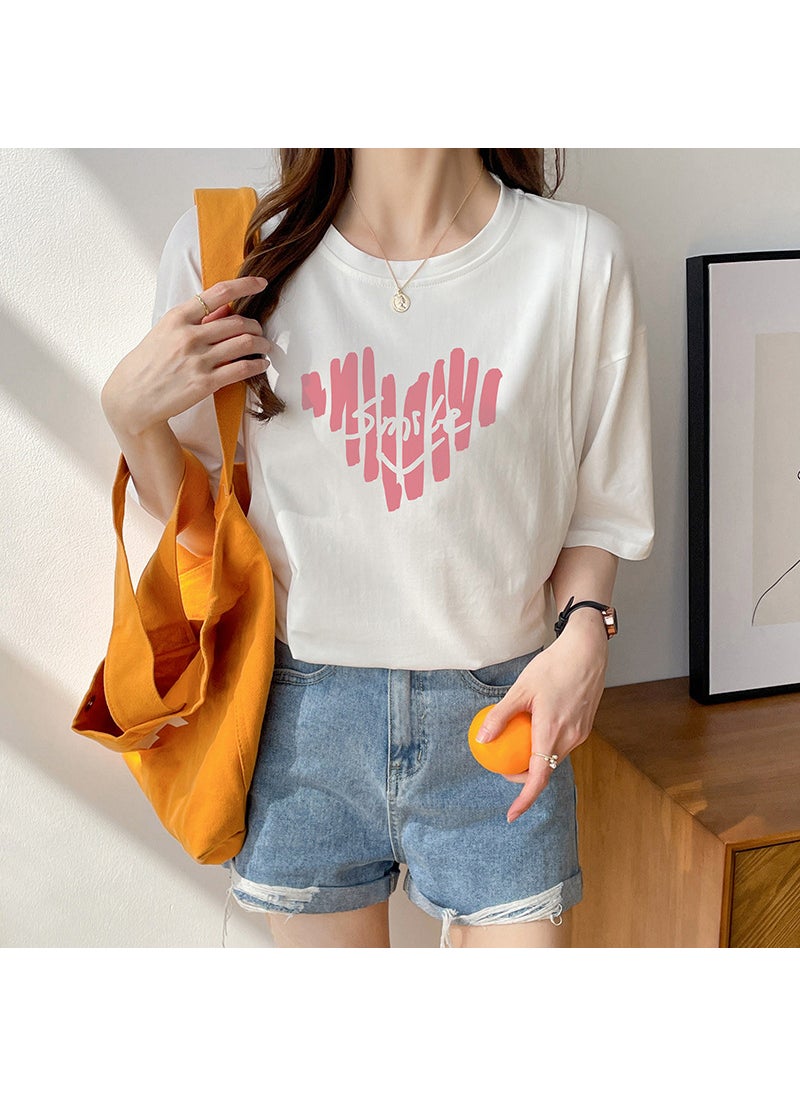 Generic - Summer Maternity Nursing T-Shirt 6545-80 white printed pink English love [loose version of short sleeve]] - Image 1