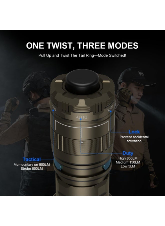 WUBEN T4 Tactical Flashlight Rechargeable, EDC Flashlight 850 High Lumen, 1315ft Long Throw Torch, IP68 Waterproof Camping Flashlight for Home, Inspection, Work - Image 2