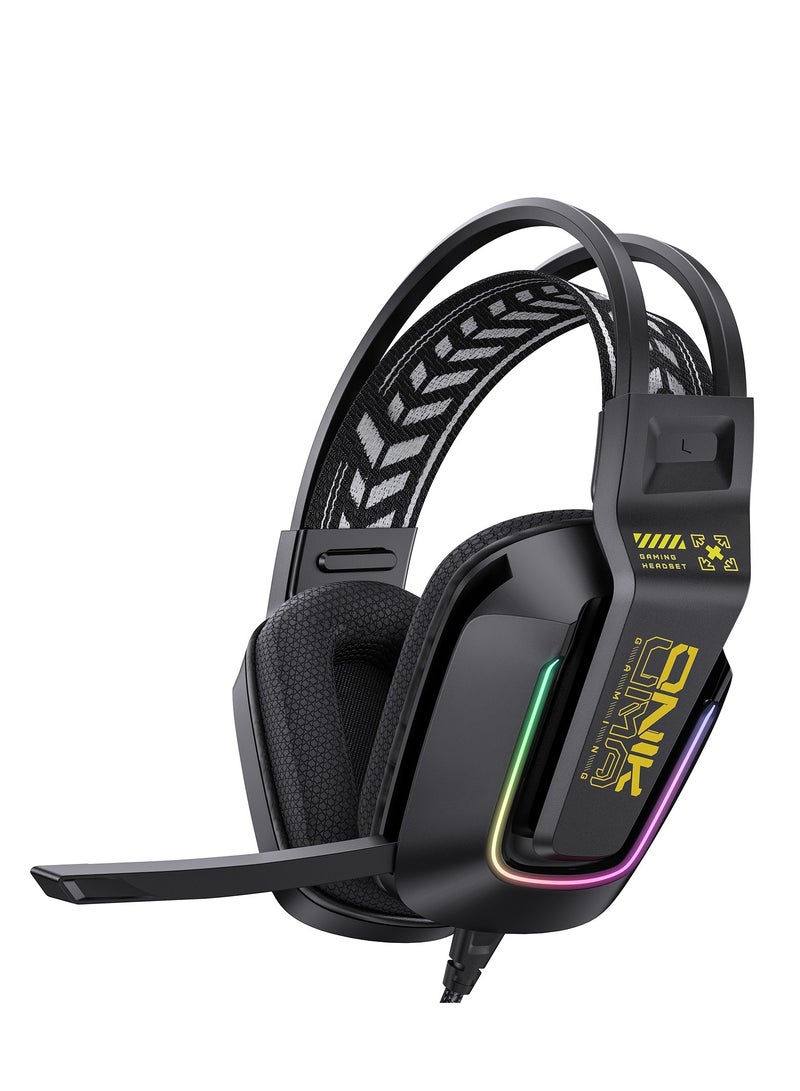 سماعة الألعاب X13 - سماعة رأس للألعاب بصوت ستيريو RGB مع ميكروفون - مقبس 3.5 ملم + USB للضوء لوحدات تحكم الهاتف المحمول PC PS4-5 وXbox One | أسود