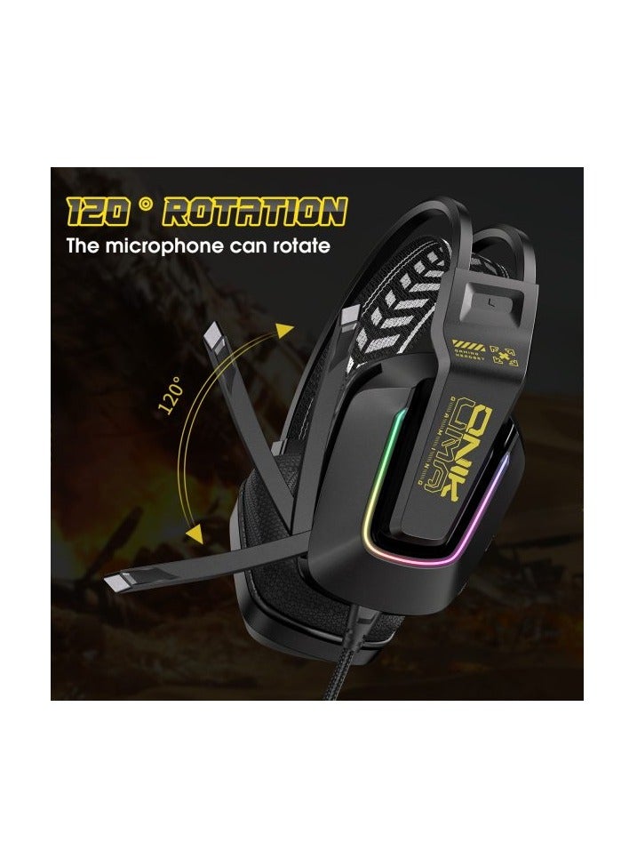 سماعة الألعاب X13 - سماعة رأس للألعاب بصوت ستيريو RGB مع ميكروفون - مقبس 3.5 ملم + USB للضوء لوحدات تحكم الهاتف المحمول PC PS4-5 وXbox One | أسود