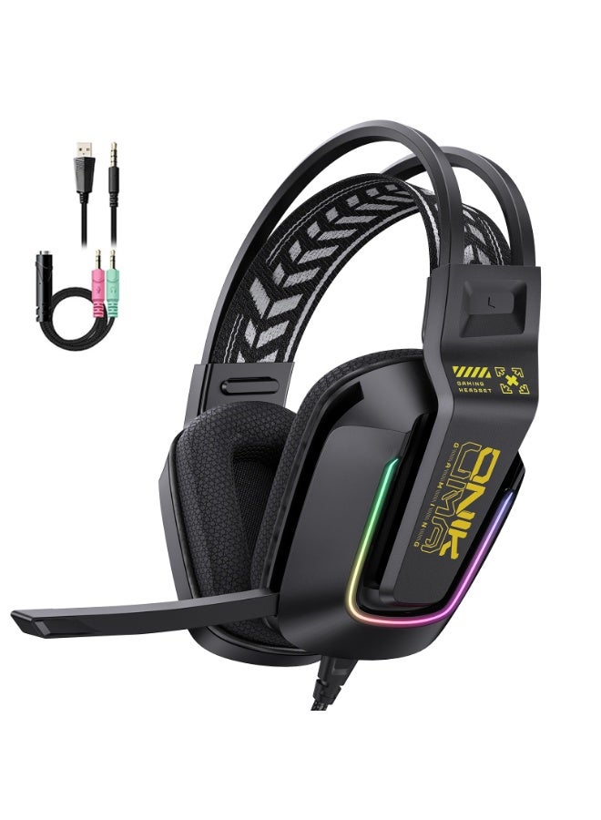 onikuma X13 Gaming Headset – Stereo Sound RGB Gaming headphone With Mic – 3.5 mm jack + USB for Light For PC mobile phone consoles PS4-5 ,  Xbox One | Black - Image 1