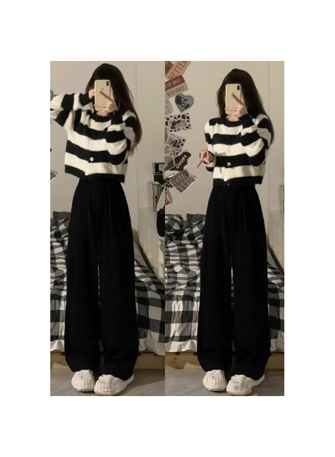 Spring And Autumn New Casual Pants Women's High Waist Dummy Suit Pants Straight All-match Wide-leg Long Pants