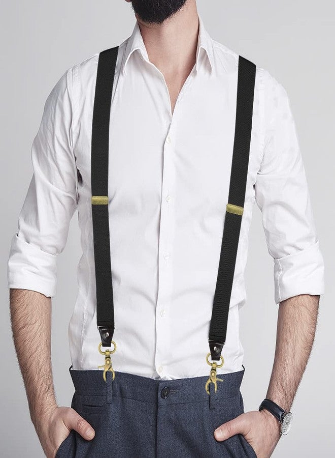 Vauhse Suspenders for Men, Adjustable Suspenders Gold Clip with Elastic Straps Y-Back Construction Heavy Duty for Work Gold Black - Image 5
