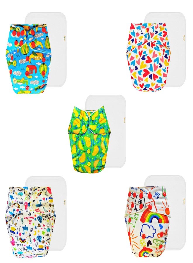 Dumbledo Premium Cloth Diaper with Cotton Insert (Pack of 5) | Soft & Gentle | Leakproof | Quick Dry | Worry-Free Diapering | 3 Months - 3 Years | Unisex Baby - Image 1