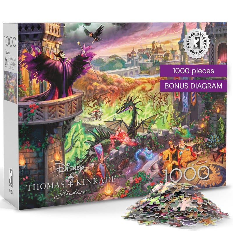 Buffalo Games - Silver Select Thomas Kinkade Disney Maleficent 1000 Piece Jigsaw Puzzle for Adults â€“ Precision-Cut Pieces, Beautiful Artwork, and Hours of Relaxing Fun - Image 1