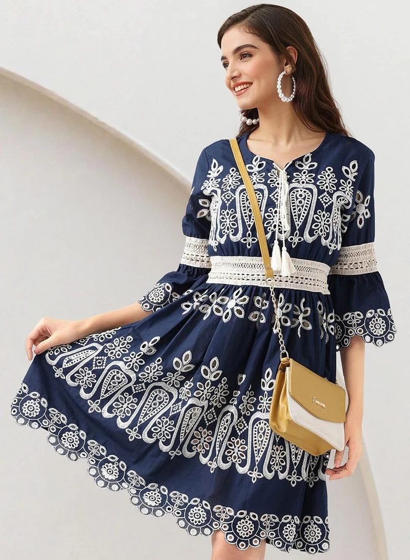 آي شين Embroidered A-Line Dress