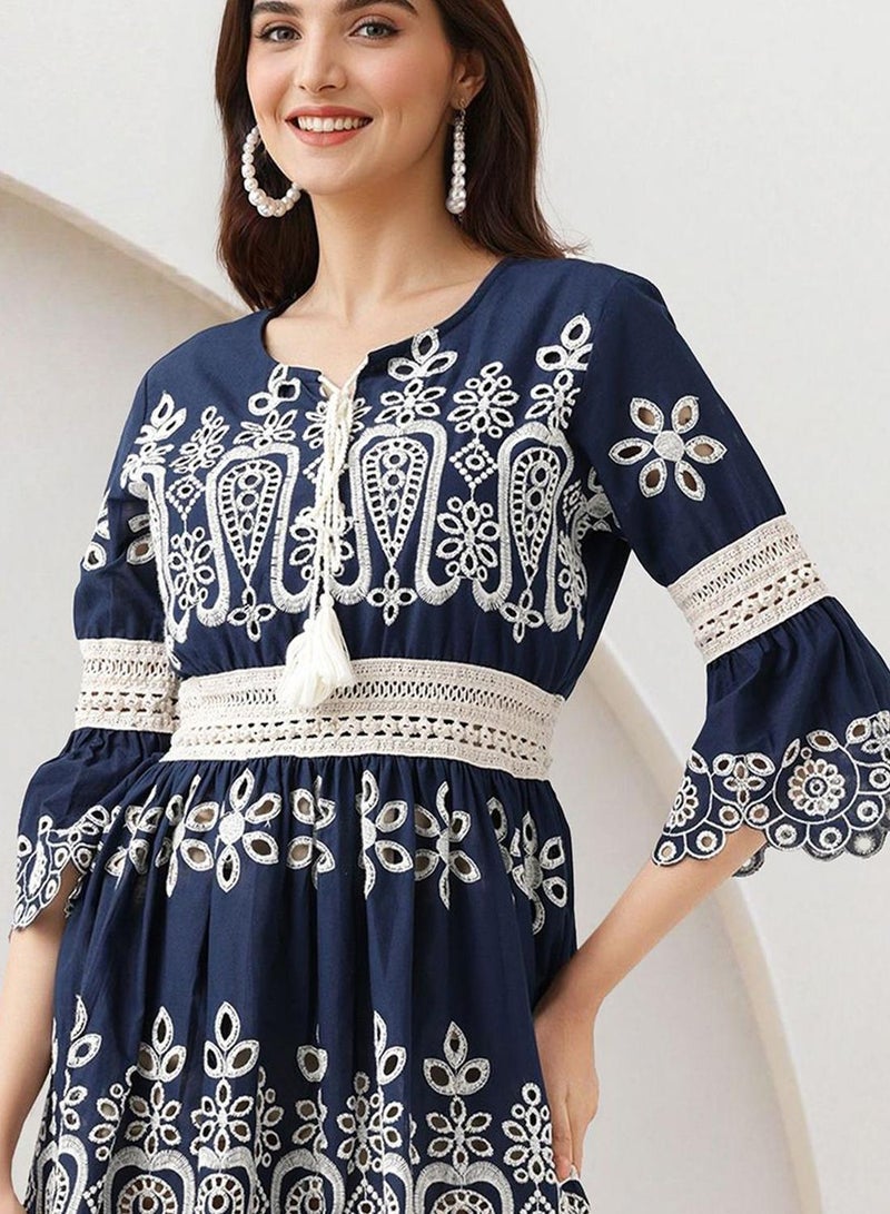 ISHIN Embroidered A-Line Dress - Image 5