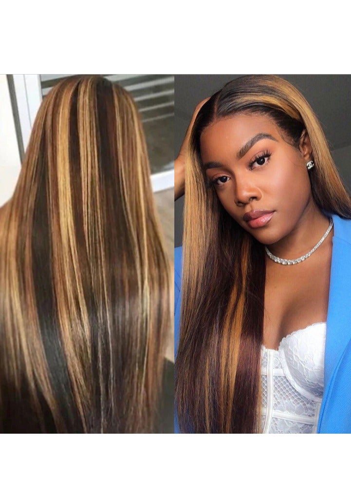 Bluejw HD Lace Human Hair Wig Highlight Straight Long Hair for Women - Image 1