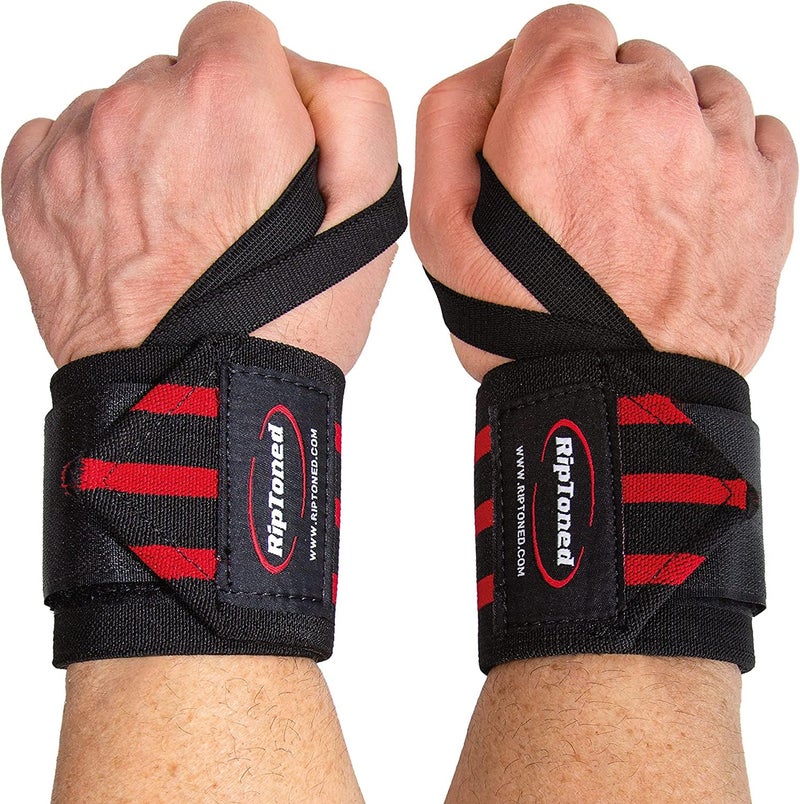 Rip Toned أربطة المعصم ريب تونيد لرفع الأثقال - معتمدة من USPA و USAPL - أربطة معصم بطول 18 بوصة لرفع الأثقال - قابلة للتعديل، متينة، أربطة صالة رياضية مع حلقة للإبهام - دعم أقصى للرجال والنساء - حمراء صلبة - Image 1
